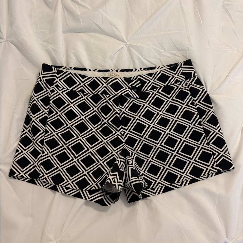 J. Crew Black and White High Waist Geometric Shorts